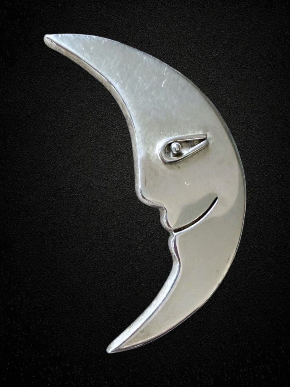 Vintage Taxco Mexico 925 Sterling Silver Crescent Moon Face Brooch TB-21 15.8g